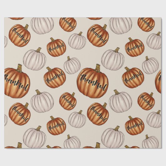 Rustieke "Dankbaar" Patroon met Kleurrijke Pompoen Cadeaupapier (Vlak)