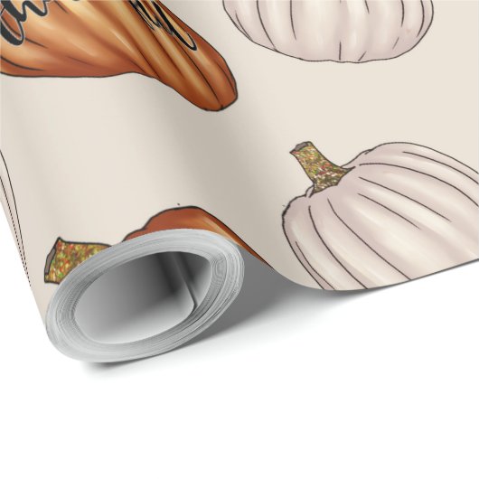 Rustieke "Dankbaar" Patroon met Kleurrijke Pompoen Cadeaupapier (Rol Hoek)