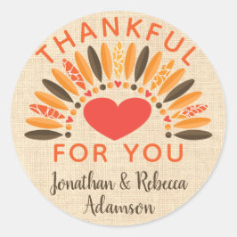 Rustieke "dankbaar voor u" Thanksgiving Ronde Sticker