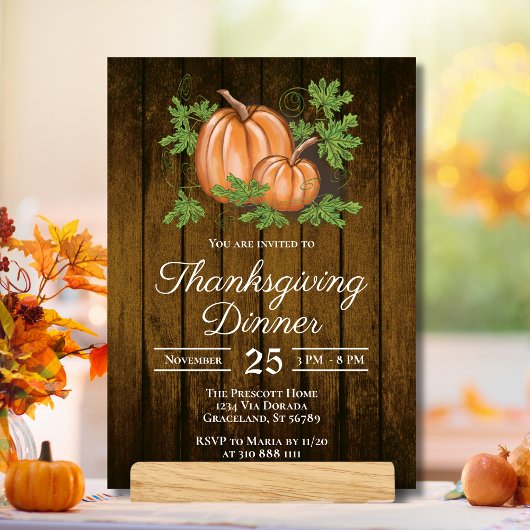 Rustieke Dark Wood Pumpkins Thanksgiving Diner Kaart