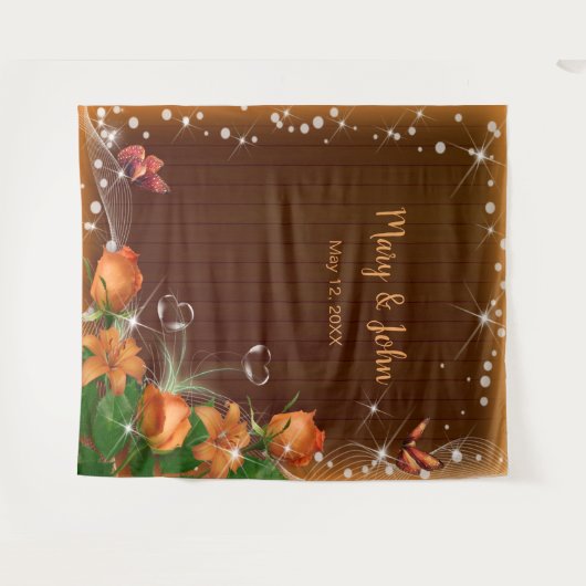 Rustieke Dark Wood Sinaasappel Bloemen Huwelijk Ac Wandkleed (Voorkant (horizontaal))