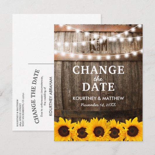 Rustieke datumwijziging | Evenement uitgesteld Aankondigingskaart (Voorkant / Achterkant)