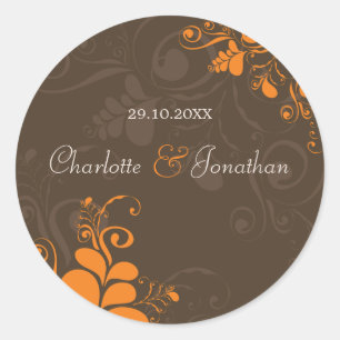 Rustieke deco bladeren wervelingen herfst bruiloft ronde sticker