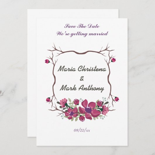 Rustieke decoratieve bloemenbruiloft Bewaar de dat Save The Date (Voorkant / Achterkant)