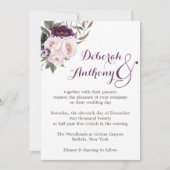 Rustieke Deep Paarse pioen Bloemen bruiloft Kaart (Voorkant)