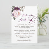 Rustieke Deep Paarse pioen Bloemen bruiloft Kaart (Staand voorkant)