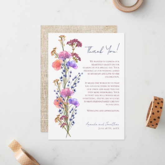 Rustieke delicate acryl bloemen foto dank u notitiekaartje (Voorkant / Achterkant in situ)