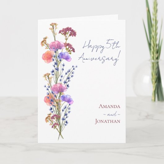 Rustieke delicate acryl bloemen + jute Jubileum Kaart (Voorkant)