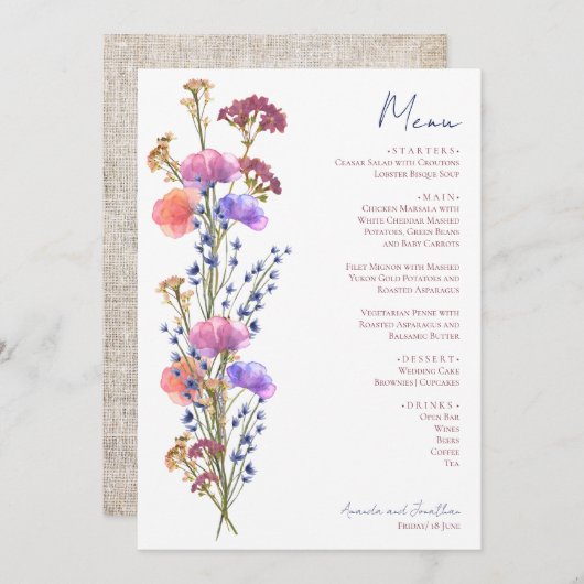 Rustieke delicate acryl bloemen menu (Voorkant / Achterkant)