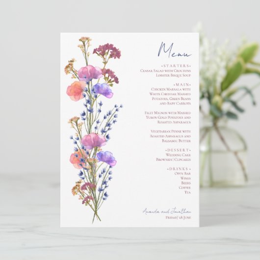 Rustieke delicate acryl bloemen menu (Staand voorkant)