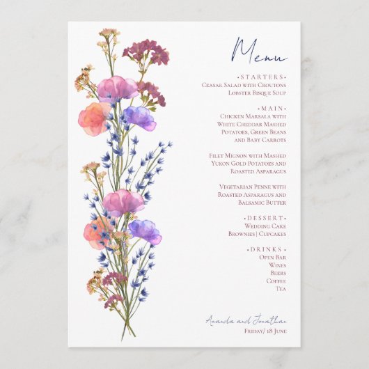 Rustieke delicate acryl bloemen menu (Voorkant)