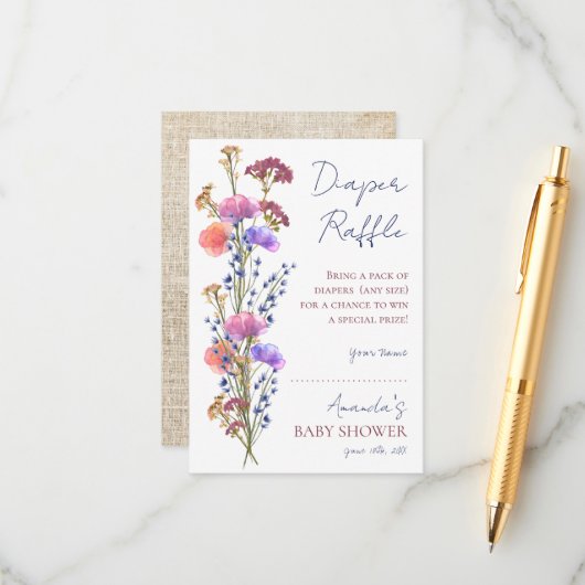 Rustieke delicate acryl bloemenluier loterij informatiekaartje (Voorkant / Achterkant in situ)