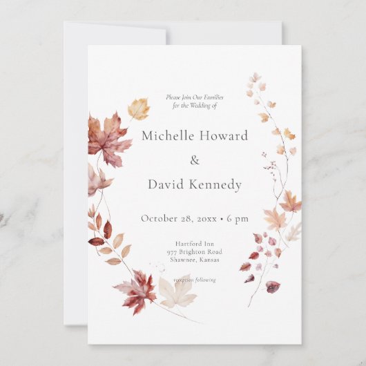 Rustieke delicate Bourgogne & Rust herfstbladeren Kaart (Voorkant)