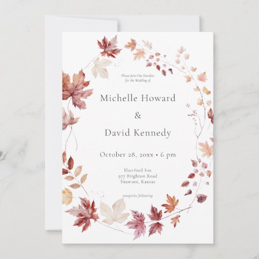 Rustieke delicate Bourgogne & Rust Vallen Bladeren Kaart (Voorkant)