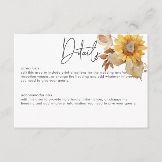 Rustieke delicate Herfst bloemenkrans Details Informatiekaartje (Voorkant)