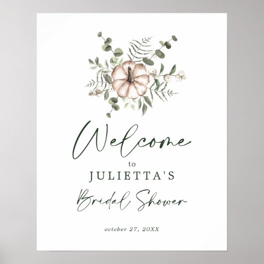 Rustieke Delicate Pompoen Bruiloft Borrel Welkom B Poster (Voorkant)