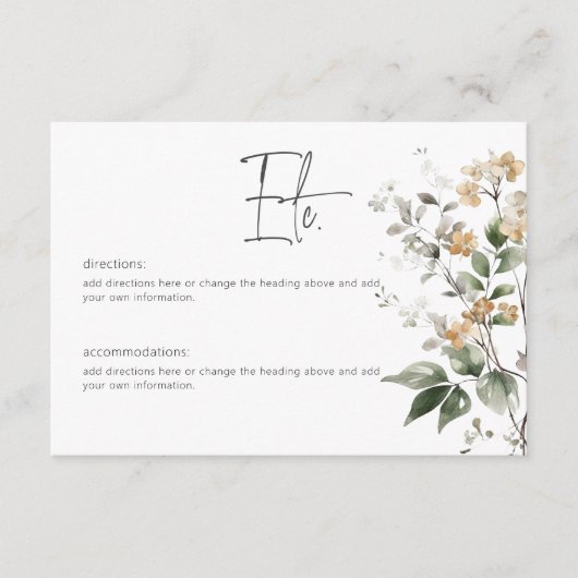 Rustieke delicate Tan Herfst Wildflower Details Informatiekaartje (Voorkant)