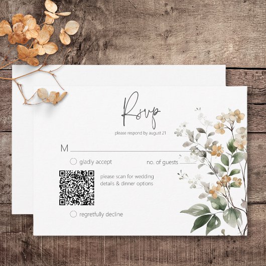 Rustieke delicate Tan Herfst Wildflower QR-code RSVP Kaartje