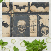 Rustieke denim Halloween patchwork patroon Theedoek (Gevouwen)