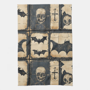 Rustieke denim Halloween patchwork patroon Theedoek