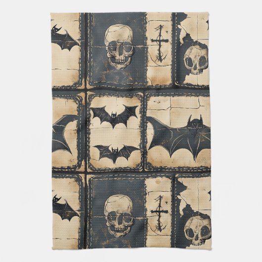 Rustieke denim Halloween patchwork patroon Theedoek (Verticaal)