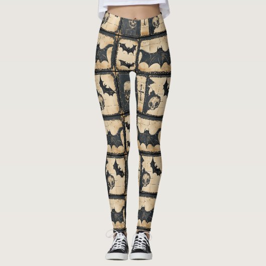 Rustieke denim Halloween patchworkpatroon Leggings (Voorkant)