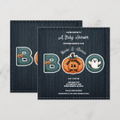 Rustieke Denim Jean Pumpkin Ghost BOO Baby shower Menu (Voorkant / Achterkant)