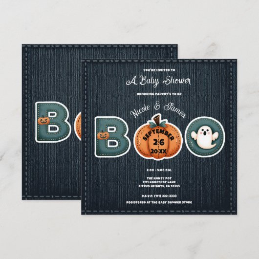 Rustieke Denim Jean Pumpkin Ghost BOO Baby shower Menu (Voorkant / Achterkant)