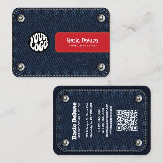 Rustieke Denim Patch Visitekaartje | Donkerblauwe (Voorkant / Achterkant)