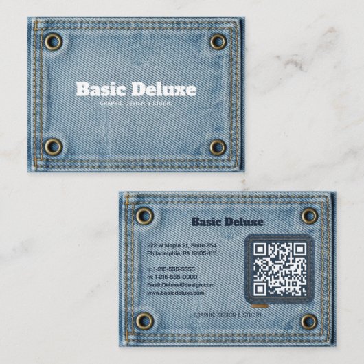 Rustieke Denim Patch Visitekaartje | Donkerblauwe (Voorkant / Achterkant)