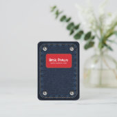 Rustieke denim patch visitekaartje | Donkerblauwe (Staand voorkant)