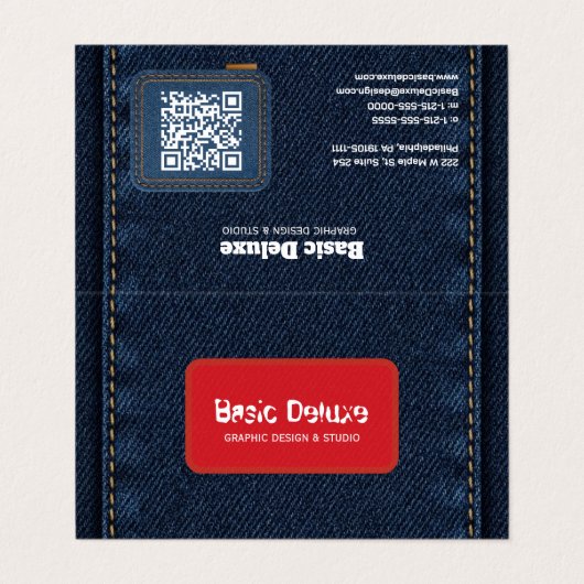 Rustieke Denim Patch Visitekaartje | Donkerblauwe  (Buitenkant ongevouwen)