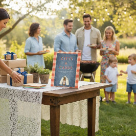 Rustieke denim & plaid baby shower cadeaus bord reclamebord met voetstuk