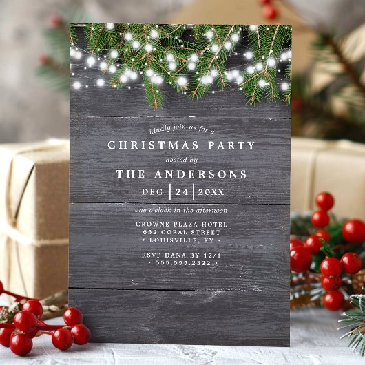 Rustieke dennen en hout String Lights Kerstfeest Kaart