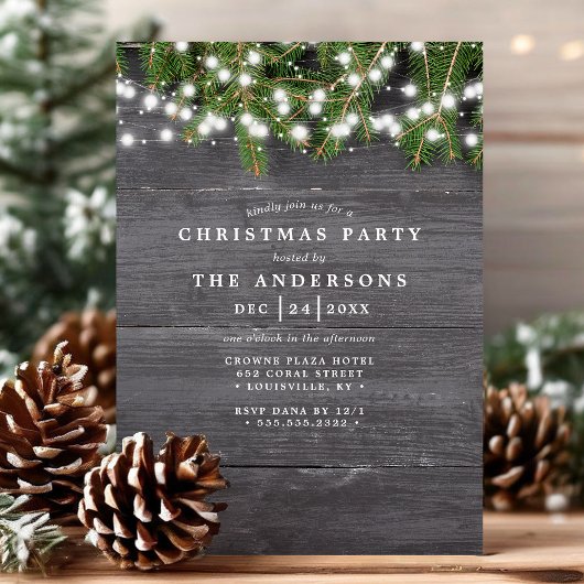 Rustieke dennen en hout String Lights Kerstfeest Kaart