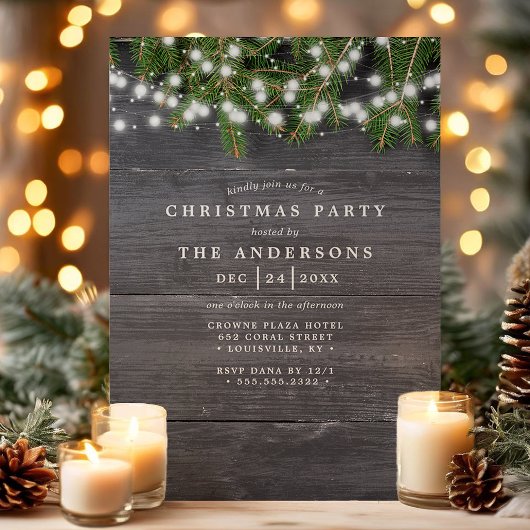 Rustieke dennen en hout String Lights Kerstfeest Kaart