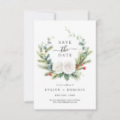 Rustieke dennen eucalyptus groen gebladerte trouwe save the date (Voorkant)