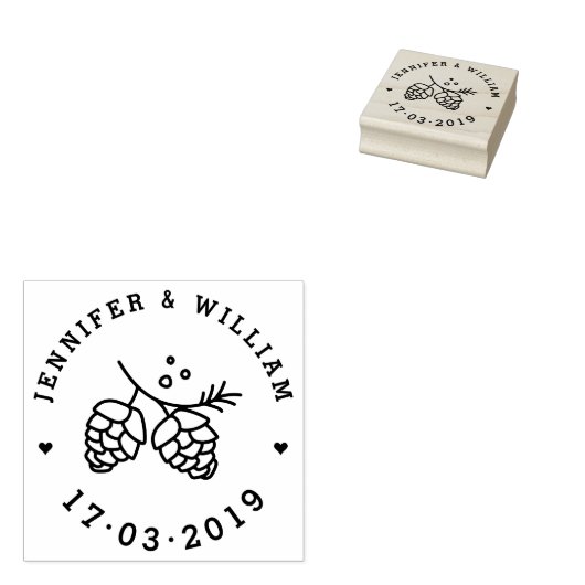 Rustieke dennen kegels opslaan de datum bruiloft d rubberstempel (Gestempeld)