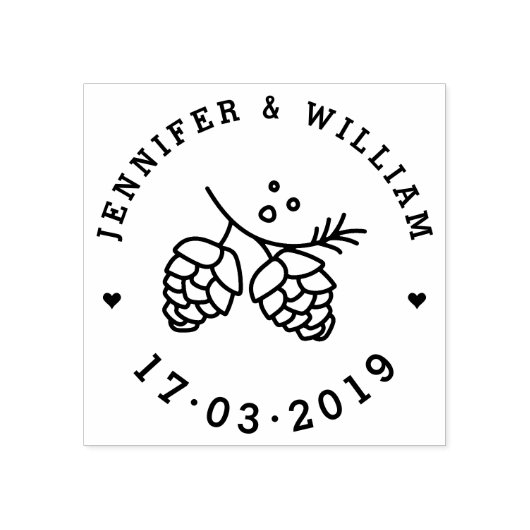 Rustieke dennen kegels opslaan de datum bruiloft d rubberstempel (Afrduk)