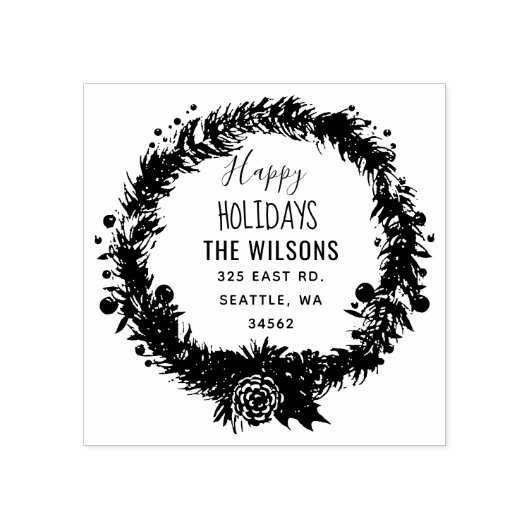 Rustieke dennen krans Feestdagen retour adres Rubberstempel (Afrduk)
