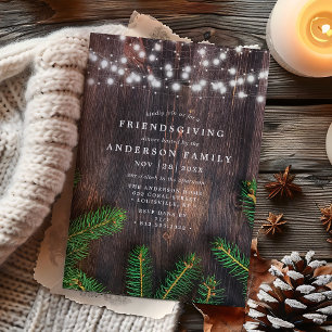 Rustieke dennen snoerlichten hout Friendsgiving-fe Kaart
