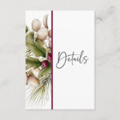 Rustieke dennen winter boeket bruiloft details informatiekaartje (Voorkant)