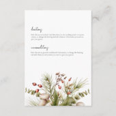 Rustieke dennen winter boeket bruiloft details informatiekaartje (Achterkant)