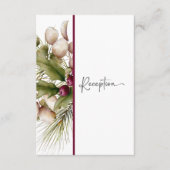 Rustieke dennen winter boeket bruiloft receptie informatiekaartje (Voorkant)