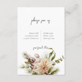 Rustieke dennen winter boeket bruiloft receptie informatiekaartje (Achterkant)