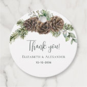 Rustieke dennenappel groen winter bruiloft bedankjes labels (Voorkant)