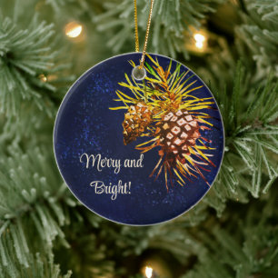 Rustieke dennenappel keramisch ornament