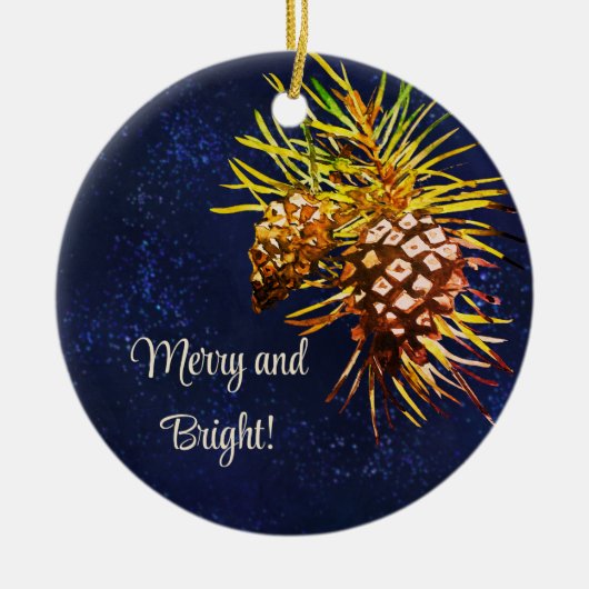 Rustieke dennenappel keramisch ornament (Voorkant)