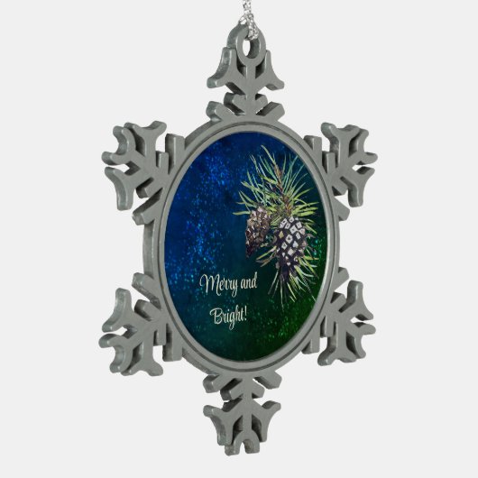 Rustieke dennenappel tin sneeuwvlok ornament (Links)