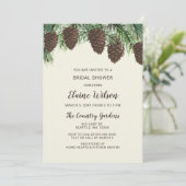 Rustieke dennenappel Winter Bruiloft Bruidsfeest Kaart (Staand voorkant)